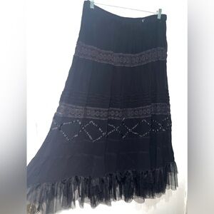 Beautiful Modest Cottagecore Black Boho Tiered ruffle  Maxi Skirt